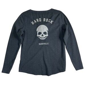 Hard Rock Guitar Co. Long Sleeve Waffle Knit Top  Size L  Black Skull Lace-up